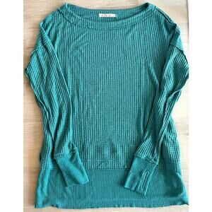 Free People We The Free Waffle Knit Thermal Top Teal Raw Seam S